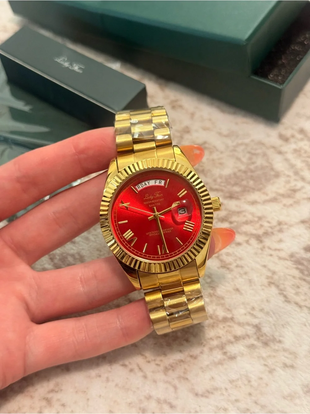 Men's Gold Watch with Red Dial